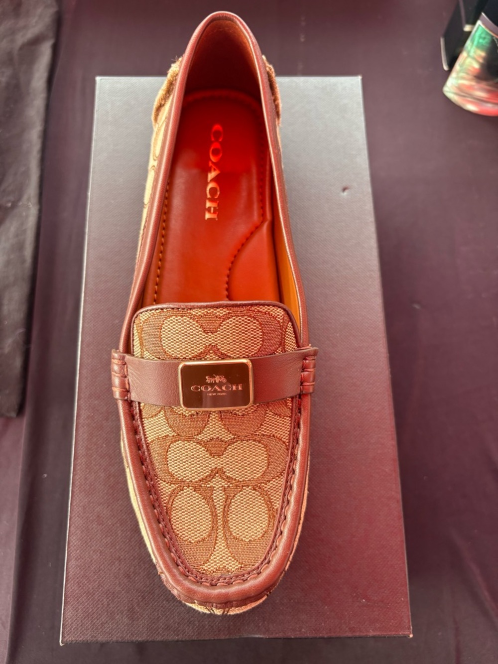 Coach Brown Signature Canvas Penny Loafer with Gold Plaque - Picture 1 of 5